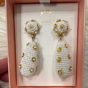 C&C California White and Gold Beaded Earrings